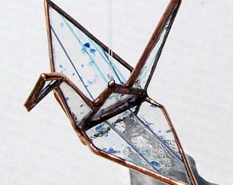 Stained Glass Origami Crane, Hanging Suncatcher, Tsuru, Symbol of Peace, Prosperity, Fidelity, Longevity, Home Decor, Get Well/Wedding gift