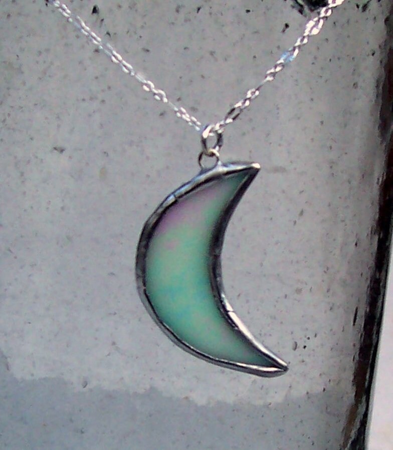 Silver Crescent Moon Pendant Mood Necklace
