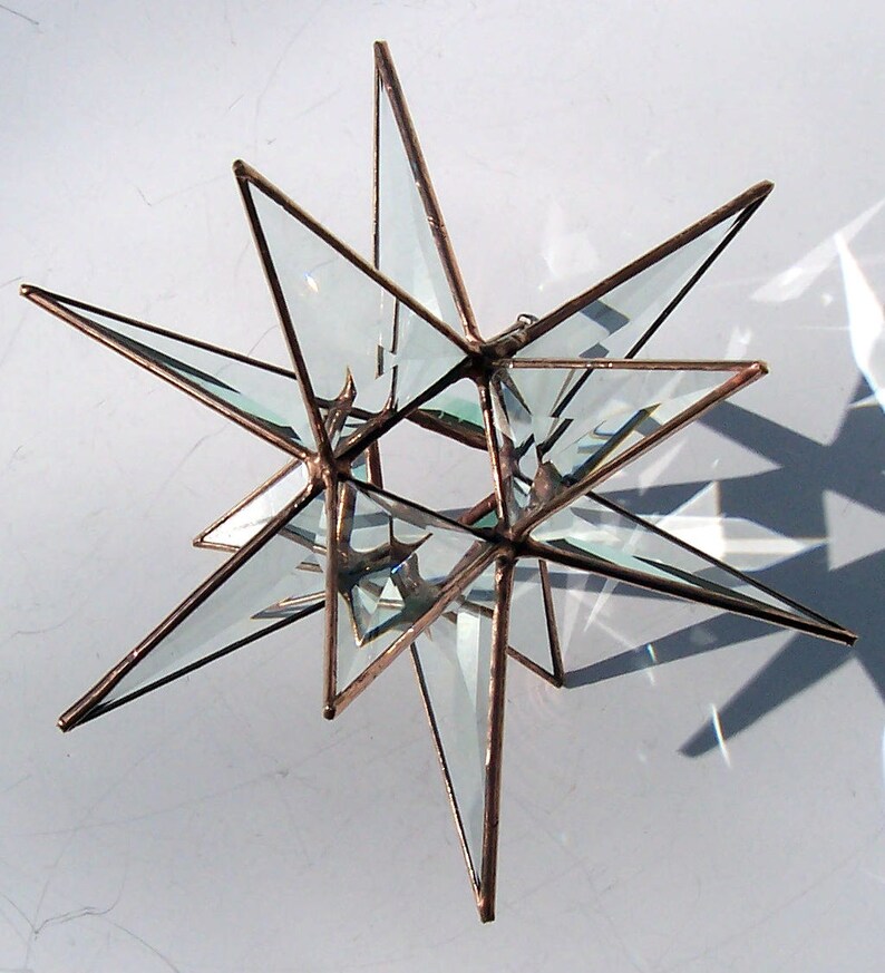 Med. Stained Glass Tree Topper Beveled Clear Glass Moravian Etsy