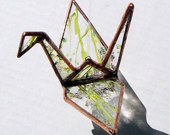 Stained Glass Sun Catcher, Sadako Origami Crane, Tsuru, Symbol of Peace, Prosperity, Fidelity, Longevity Ornament Wedding /Get Well Gift