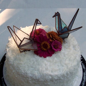 Stained Glass Origami Crane Wedding Cake Toppers, Bride & Groom, Long Life, Prosperity, Fidelity and Peace Symbol, Sadako&#39;s Crane