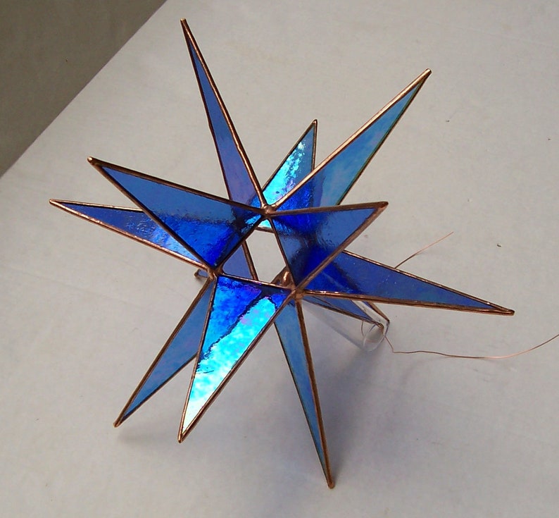 Lg. Stained Glass Tree Topper Iridescent Blue Transparent Etsy