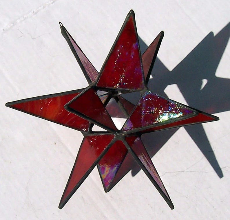 Sun Catcher 8 Hanging Moravian Star Stained Glass 3D Star X/'mas Gift 12 Point Stars Iridescent Red Star Christmas Star Ornament