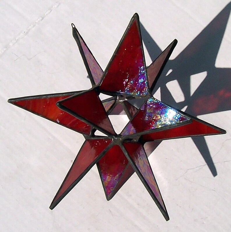 Sun Catcher 8 Hanging Moravian Star Stained Glass 3D Star X/'mas Gift 12 Point Stars Iridescent Red Star Christmas Star Ornament