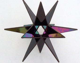Stained Glass Med.Tree Topper, Iridescent Black Glass, Moravian Star, Tree Top Decoration, Christmas Star Ornament, Topper for Black Tree