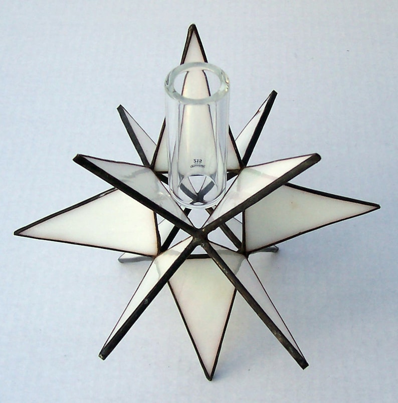 Sm.stained Glass Tree Topper Iridescent White Glass Moravian Etsy