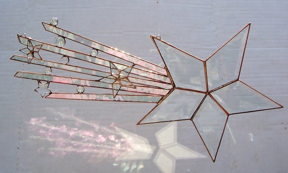 Beveled Glass Falling Star Stained Glass Shooting Star Hanging Suncatcher Clear Iridized Glass Home Decor Celestial Gift Of Love
