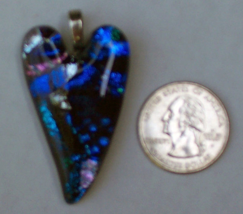 2 inch,Silver Blue,Turquoise,Multi Dichroic Fused Glass Heart Pendant
