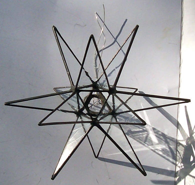 Clear Semi- Antique, Artique Glass Tree Topper, Medium, Leaded Glass, Moravian Star, Christmas Tree Ornament, Home Decor, Holiday Decoration