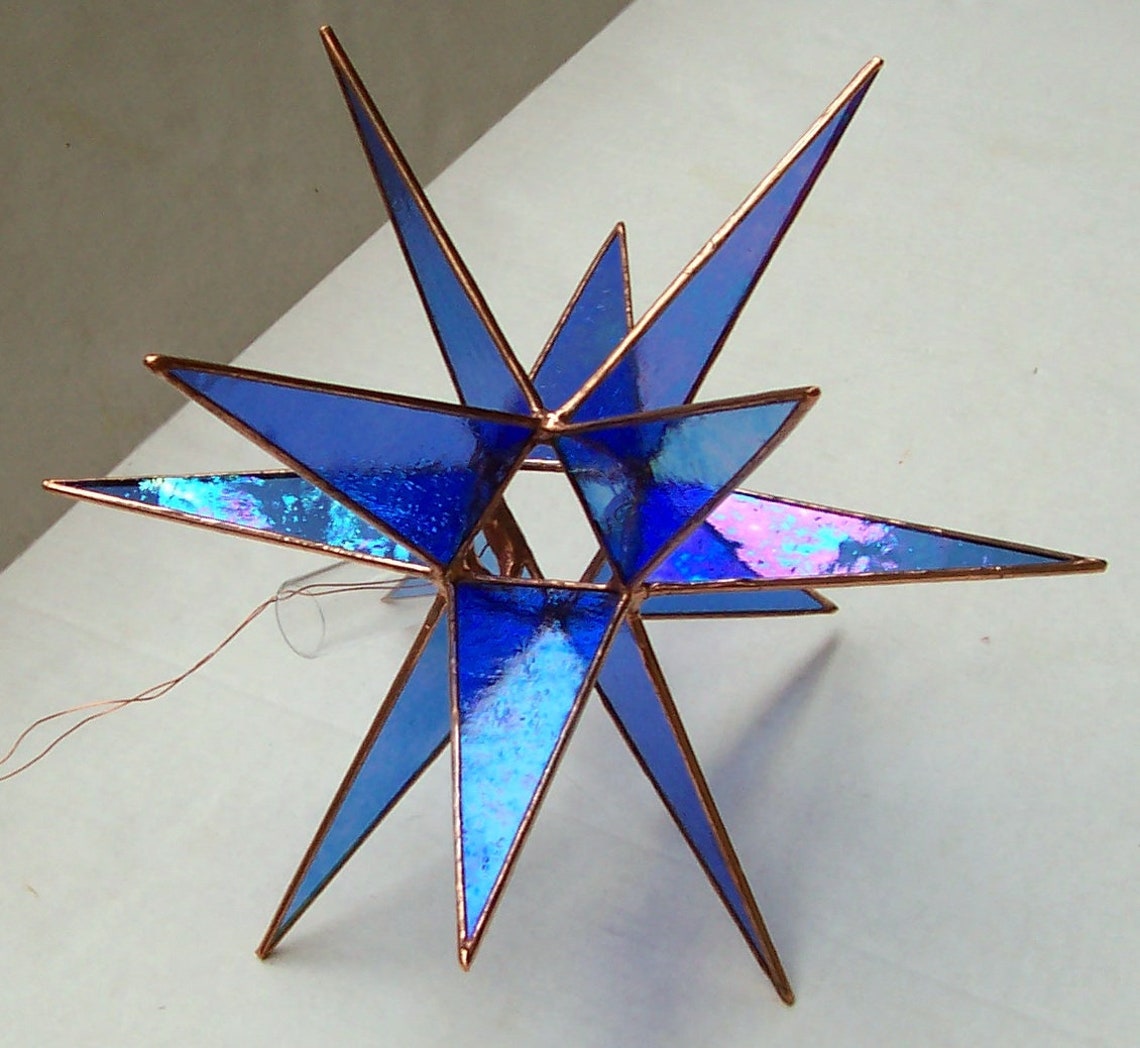 Lg. Stained Glass Tree Topper Iridescent Blue Transparent Etsy