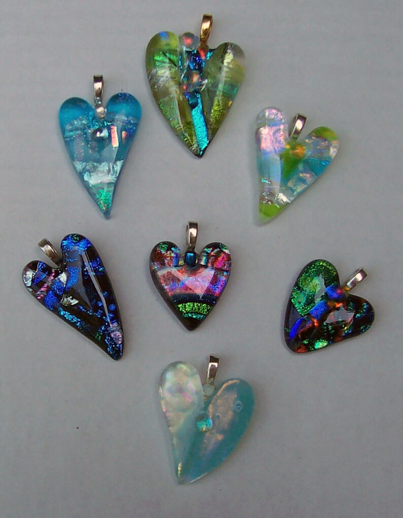 2 inch,Silver Blue,Turquoise,Multi Dichroic Fused Glass Heart Pendant