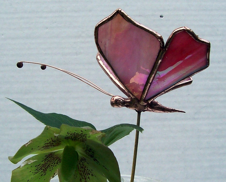 Small Stained Glass Butterfly Plant Stake Garden Art Gift | Etsy