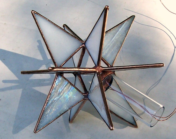 Small Stained Glass Tree Topper Iridescent White Glass Etsy