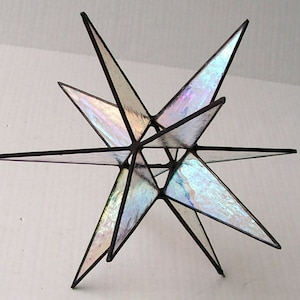 Tree Topper Large,  Iridescent Clear Stained Glass, Moravian Star, Tree Top Decoration, X'mas Tree Ornament, Gift,Star of Bethlehem