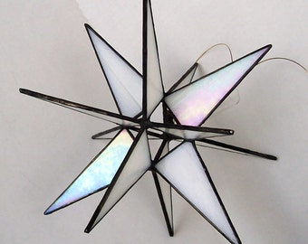Lg. Stained Glass Tree Topper, Iridescent White Glass, Moravian Star, Tree Top Decoration, Christmas Ornament, Gift