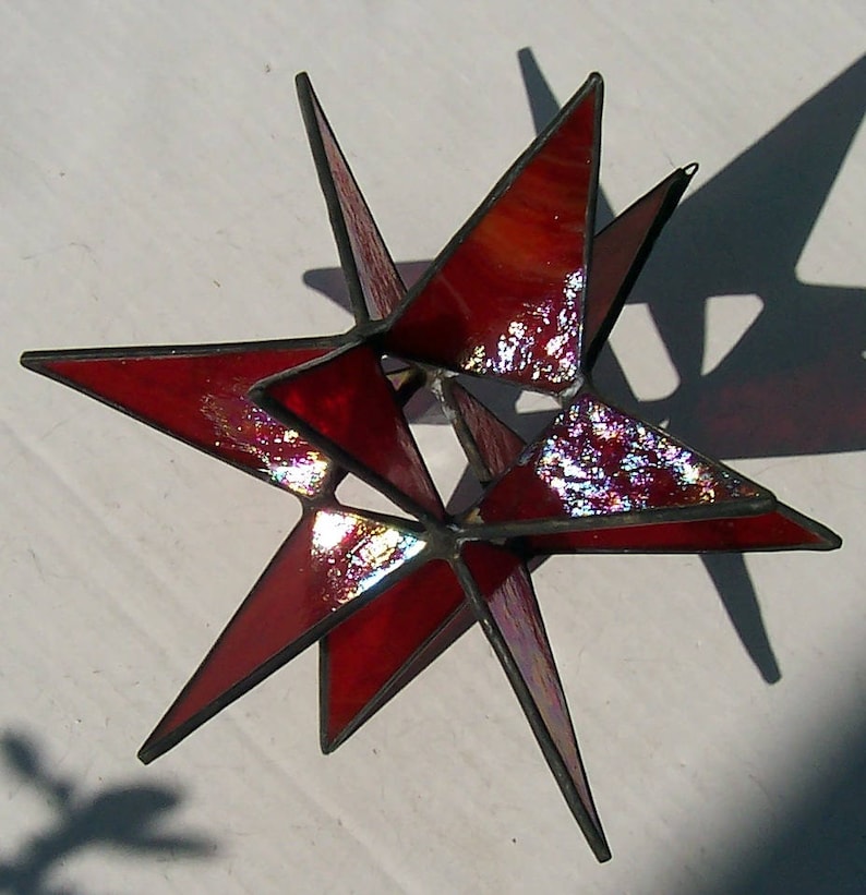 Sun Catcher 8 Hanging Moravian Star Stained Glass 3D Star X/'mas Gift 12 Point Stars Iridescent Red Star Christmas Star Ornament