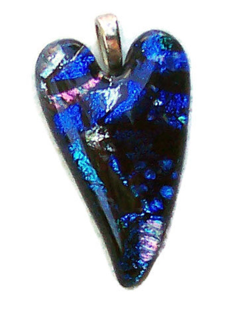 2 inch,Silver Blue,Turquoise,Multi Dichroic Fused Glass Heart Pendant