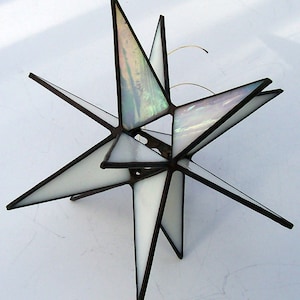 Stained Glass Med.Tree Topper, Iridescent White Glass, Moravian Star, Tree Top Decoration, Christmas Star Ornament