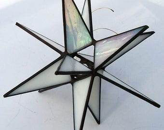 Stained Glass Med.Tree Topper, Iridescent White Glass, Moravian Star, Tree Top Decoration, Christmas Star Ornament