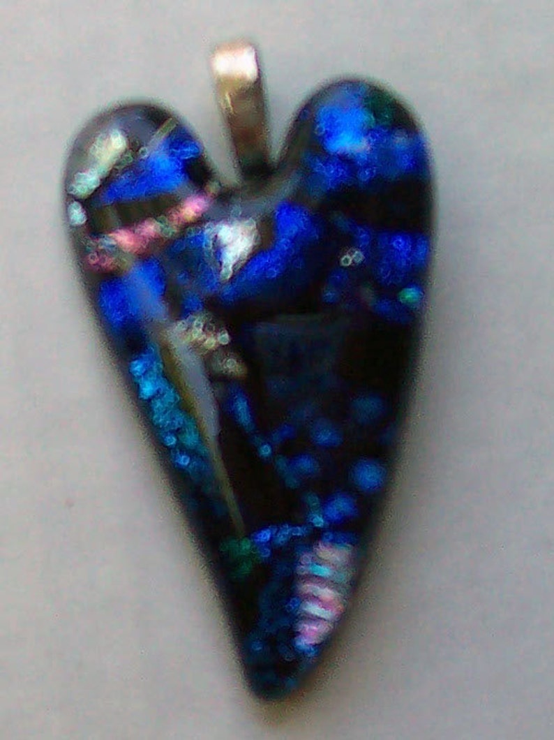 2 inch,Silver Blue,Turquoise,Multi Dichroic Fused Glass Heart Pendant