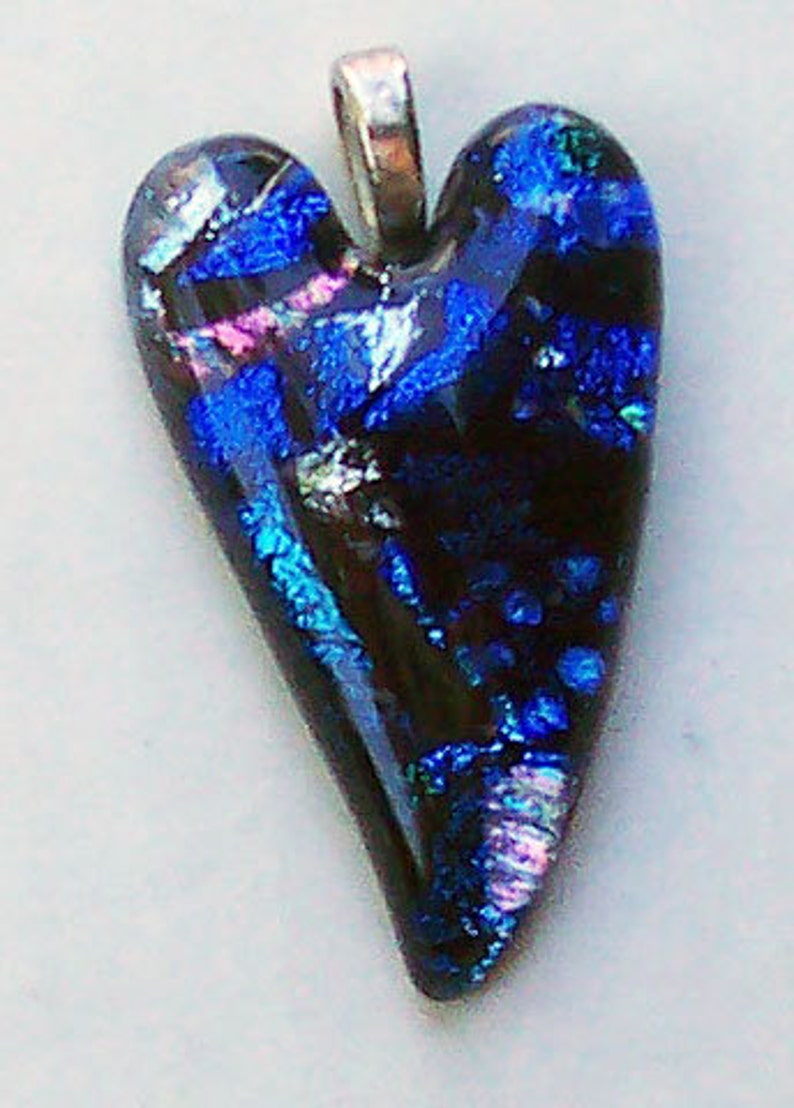 2 inch,Silver Blue,Turquoise,Multi Dichroic Fused Glass Heart Pendant