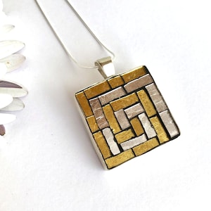 Spiral silver and Orsoni gold mosaic pendant necklace