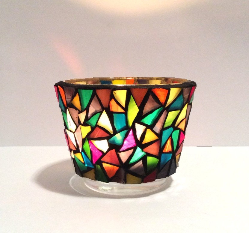 Mosaic tealight holder. colorful candle holder stained glass Etsy