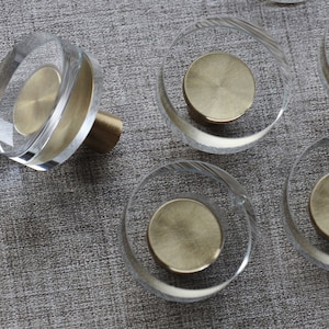 6 Pack Glass Crystal Knobs Brass Drawer Pull Cabinet Handle Gold Furniture Hardware for Dresser Kitchen (Round)