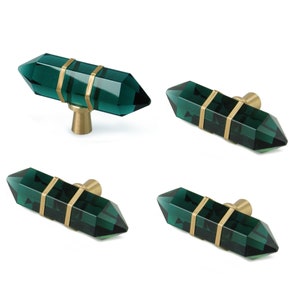 4 Pack Hexagonal Crystal Knobs Wire Wrapped Glass Brass Drawer Pull Cabinet Handle Gold Furniture Hardware for Dresser Kitchen Green