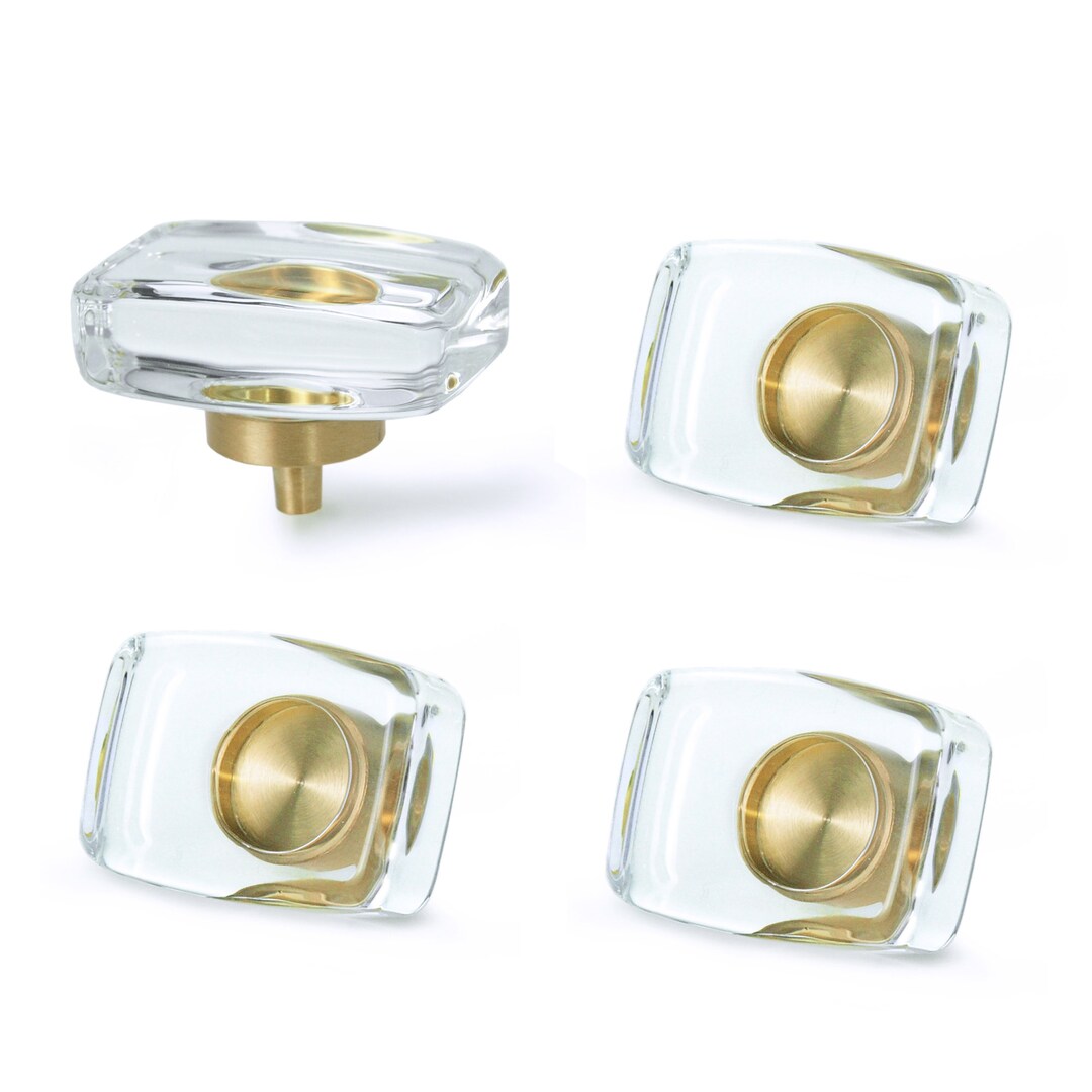 4 Pack Glass Brass Knobs Crystal Mid Century Modern Drawer Etsy