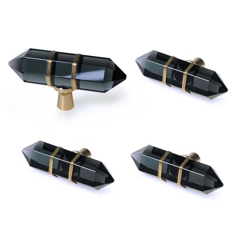 4 Pack Hexagonal Crystal Knobs Wire Wrapped Glass Brass Drawer Pull Cabinet Handle Gold Furniture Hardware for Dresser Kitchen Black