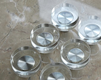 6 Pack Glass Crystal Knobs Brushed Nickel Drawer Pull Cabinet Handle for Dresser Kitchen (Round)