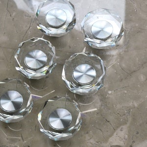 Stylish and Modern Glass Crystal Knobs for Cabinets - JEREVER 6 Pack Brushed Nickel Drawer Pull Cabinet Handle (Polygon)