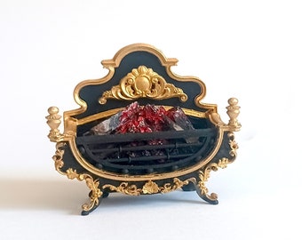 1/12 Scale Miniature Fireplace: Flickering LED Fire Grate (12V Electric)