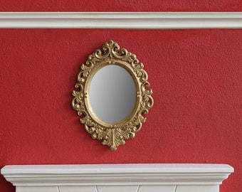 1/12th Scale Round Oval Mirror, Dolls House,Decor,Golden Ornament Frame,