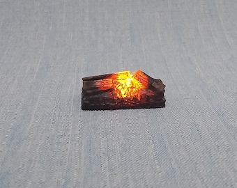 Miniatuur, 1/12 schaal brandhout brandende houtblokken, verlichte gloeiende flikkerende LED, faux klein vuur,