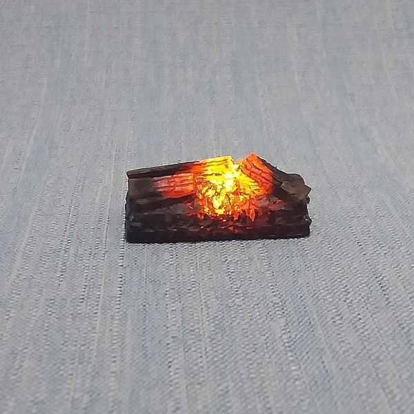 Miniature, 1/12 scale fire wood burning logs, ,lit up glowing flickering LED , faux little fire,