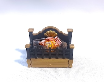 1/12 scale doll's house fire place grate 3v battery LED flickering burning wood