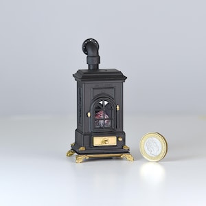 1/12 Puppenhaus Miniatur Ofenbrenner, flackernde LED, 3V Batterie, Miniatur