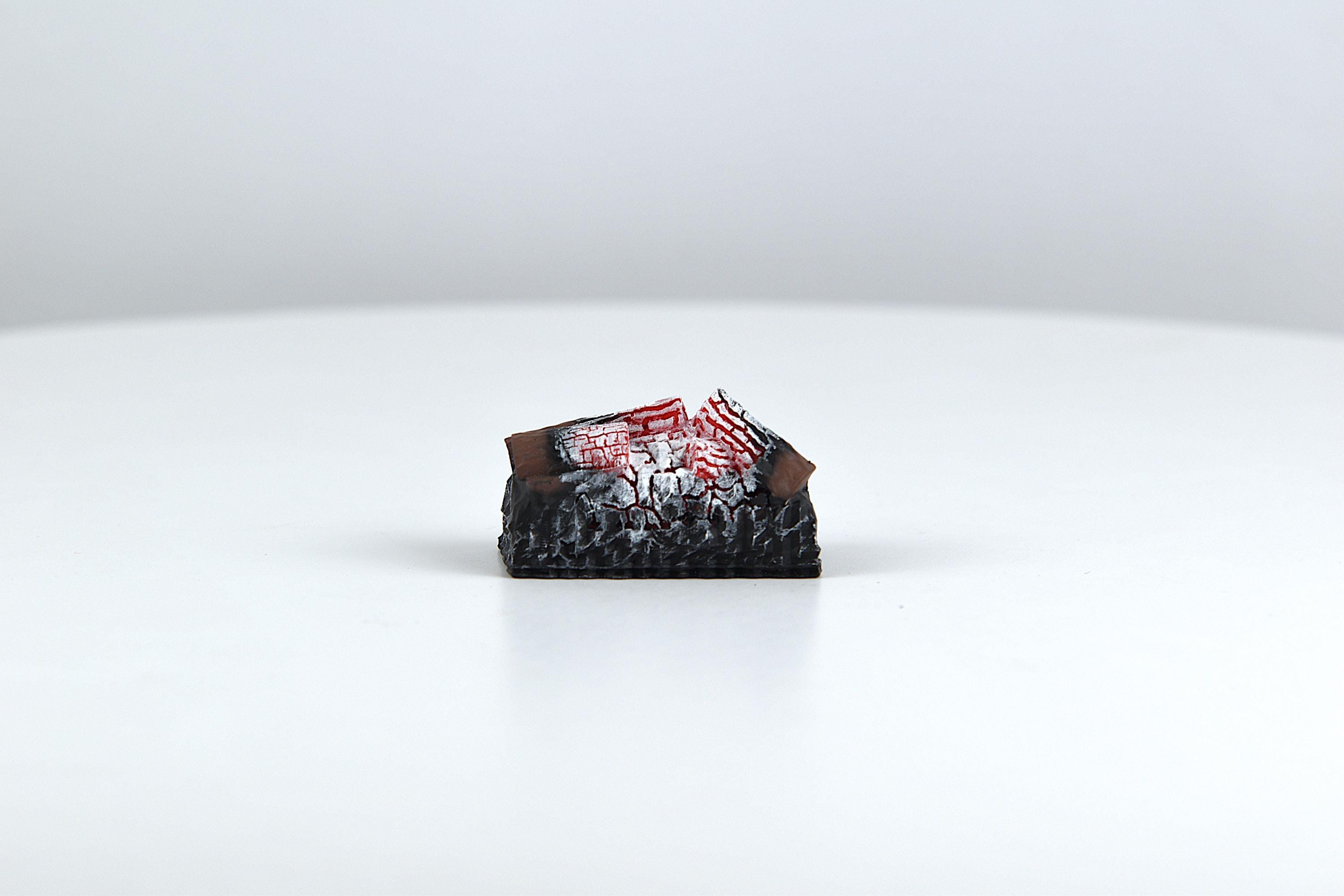 Miniature,  fire wood burning logs, ,lit up glowing flickering LED , faux little fire,52mm x 30mmx30mm
