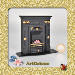 1/12 scale miniature dollhouse cast Fireplace 3V battery flickering LED