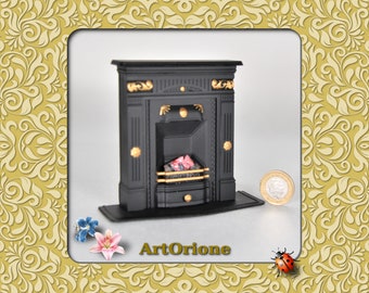 1/12 scale miniature dollhouse cast Fireplace 3V battery flickering LED