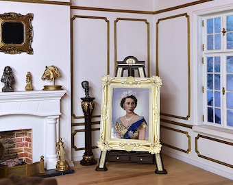 1:12 scale dollhouse miniatures, large picture frame with easel stand.