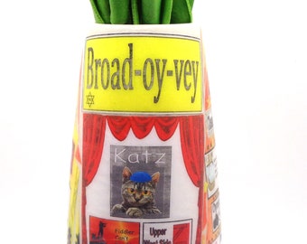 Jewish Broadway Vase Gift Judaica Art Funny Comedy Humor Oy Vey Decoupage