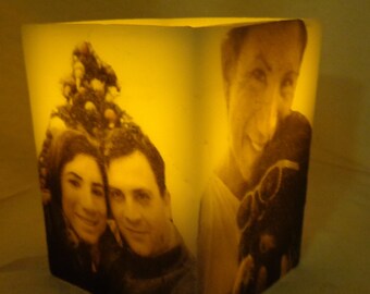 Desk Ornament, Personalized Photo Candle Gift Custom Handmade LED flameless Electric  Cube Shape 4 Photo Sided