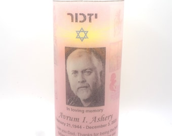 Personalized Photo Yizkor Yahrzeit Jewish Memorial Candle Custom Bereavement Gift Handmade LED Flameless Electric  Wax Candle