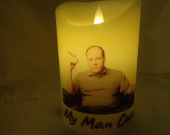 Tony Soprano Mafia "My Man Cave" Night Light Handmade LED flameless Electric Pillar Candle 5" Tall x 3" wide, Night Light