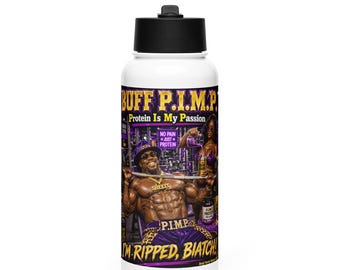 Garrafa de água Buff Pimp em aço inoxidável com tampa de canudo