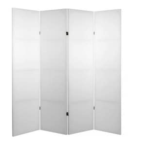 May include: A white four-panel room divider screen. The screen is made of a lightweight material and has a simple, modern design.