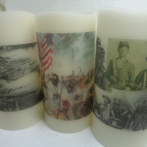 3pc Set Civil War Memorabilia Battle Scene Art Handmade LED flameless Electric Pillar Candle  Night Light Desk Ornament